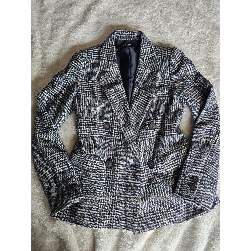 Zara Basic Glen Plaid Wool Blend Tailored Blazer Jacket Size S